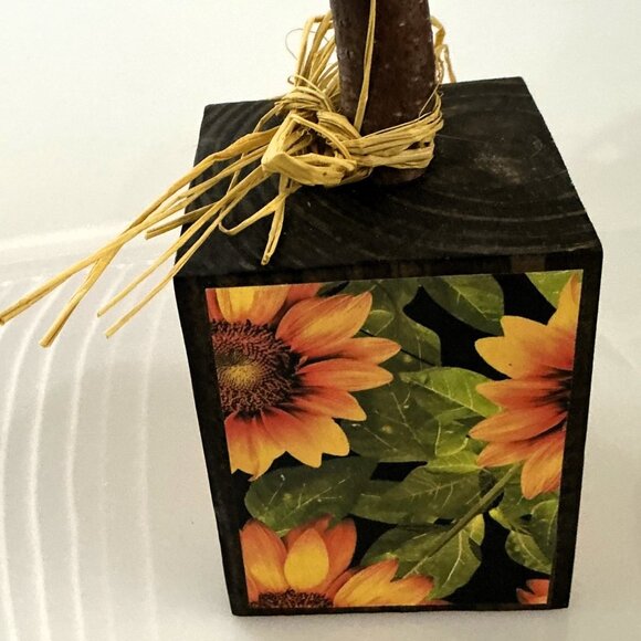 SUNFLOWER PUMPKIN BLOCK SOLID WOOD FALL DÉCOR AUTUMN THANKSGIVING - Picture 9 of 9